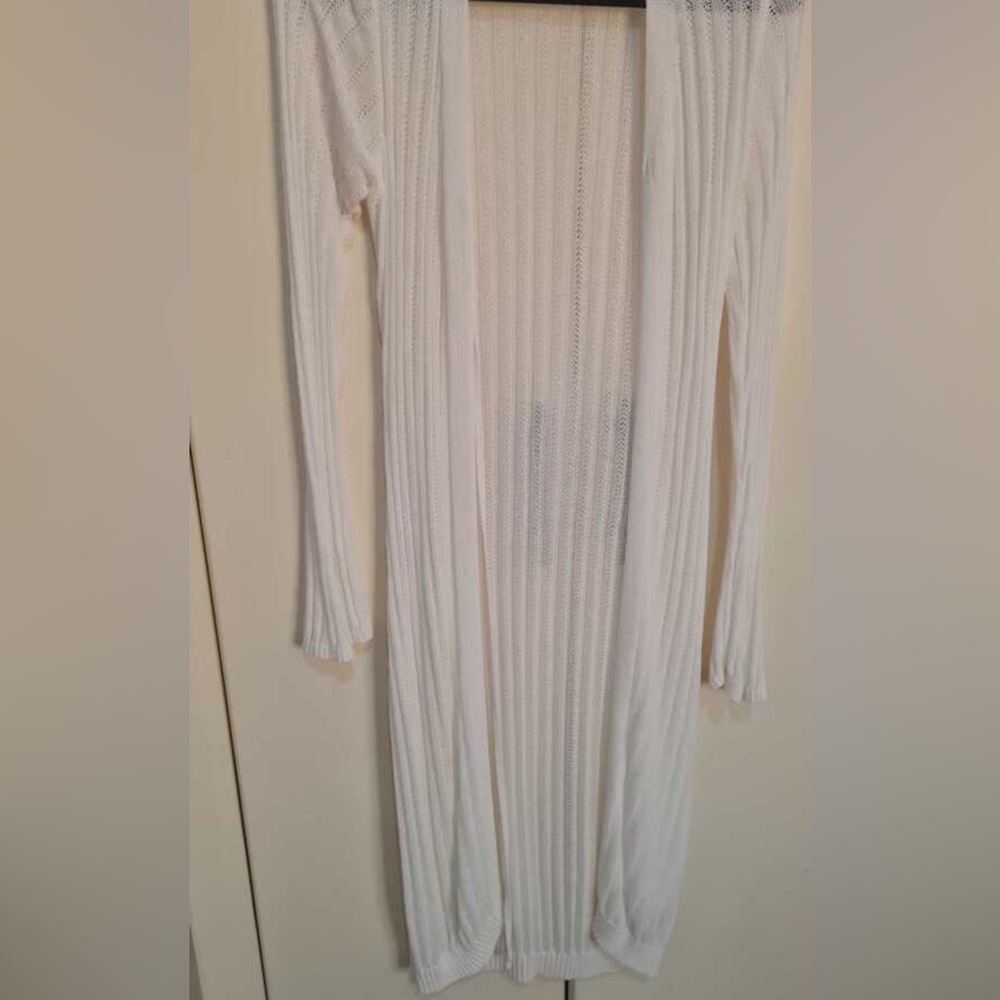 White knit duster long sweater coat M